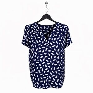 Hilary Radley - Navy Blue V-Neck Short Sleeve Blouse - Size Large